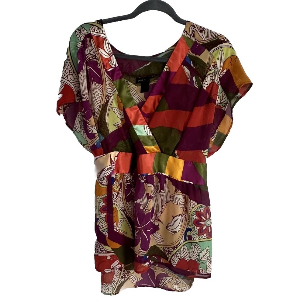 Y2K Lane Bryant sheer Multicolored ‎ short sleeve with Satin belt Sz 14/16 #7